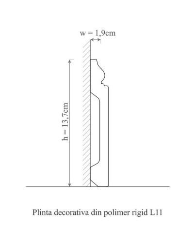 Plintă decorativă din polimer rigid, albă, montată pe perete și pardoseală din lemn