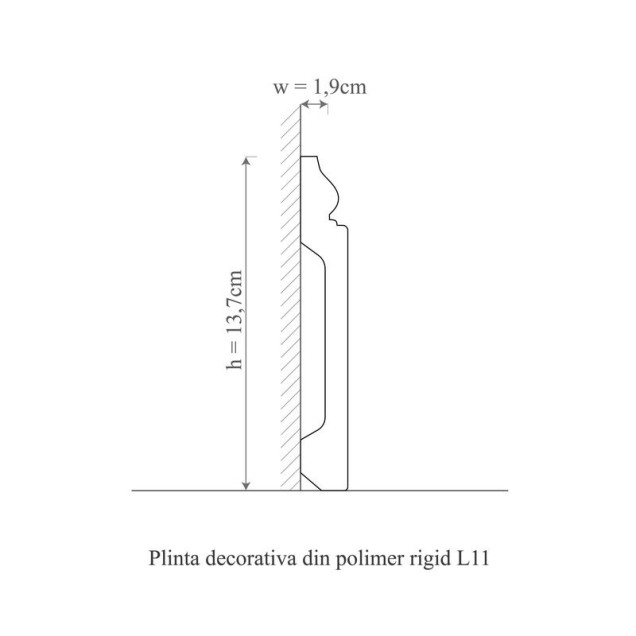 Plintă decorativă din polimer rigid, albă, montată pe perete și pardoseală din lemn