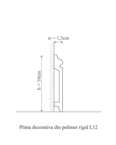 Plintă polimer rigidă albă, de 10 cm înălțime, instalată la baza unui perete albastru, pe o pardoseală din lemn maro.