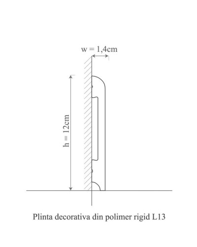 Plintă decorativă din polimer rigid, albă, montată pe perete