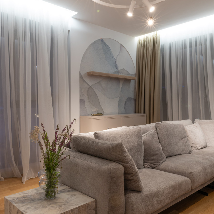 Tapet decorativ cu model abstract în nuanțe de albastru și verde