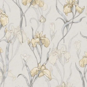 Tapet floral Iris Amber lavabil cu design discret, perfect pentru un living elegant.
